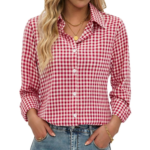 Fantaslook Plaid Button Down Shirts for Women Dressy Casual Long Sleeve Shirts Collared Work Blouses Tops