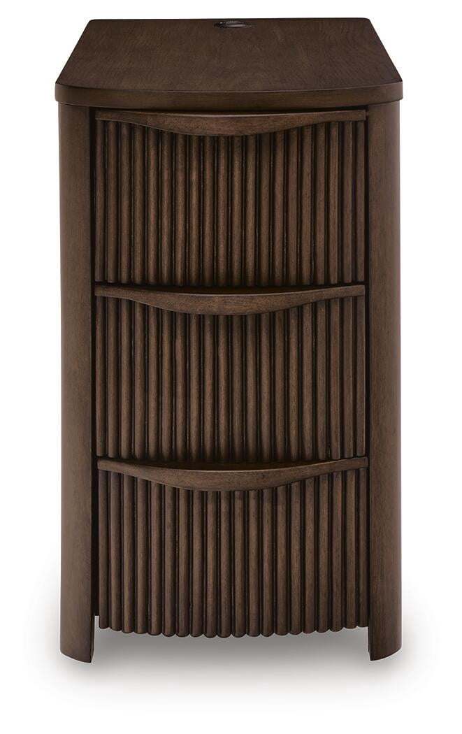 Camdill Chairside End Table with USB Charging Ports and 3 Drawers, Dark Brown Wood Finish