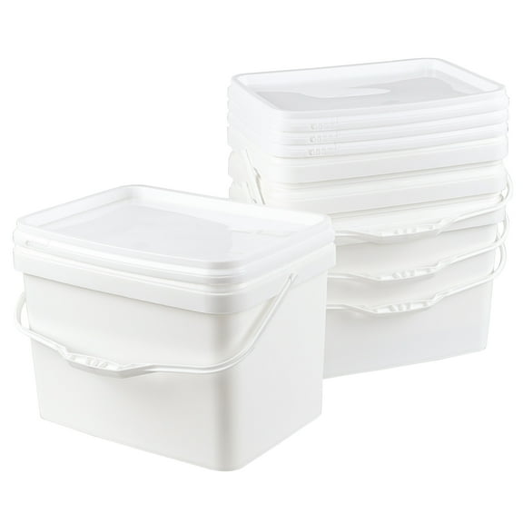 Kekow 5 Gallon White Square Food Plastic Bucket with Lid, 4 Pcs Utility Plastic Rectangular Bucket Pail with Lid and Handle