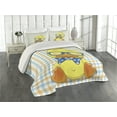 thumbnail image 2 of Ambesonne Cartoon Quilted Coverlet 3 Pcs, Hipster Boho Cool Duck, King Size, Orange Yellow Blue, 2 of 4