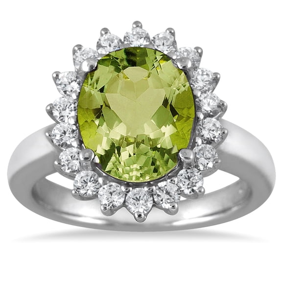 SZUL Women's 4 Carat Peridot and Diamond Ring in 14K White Gold