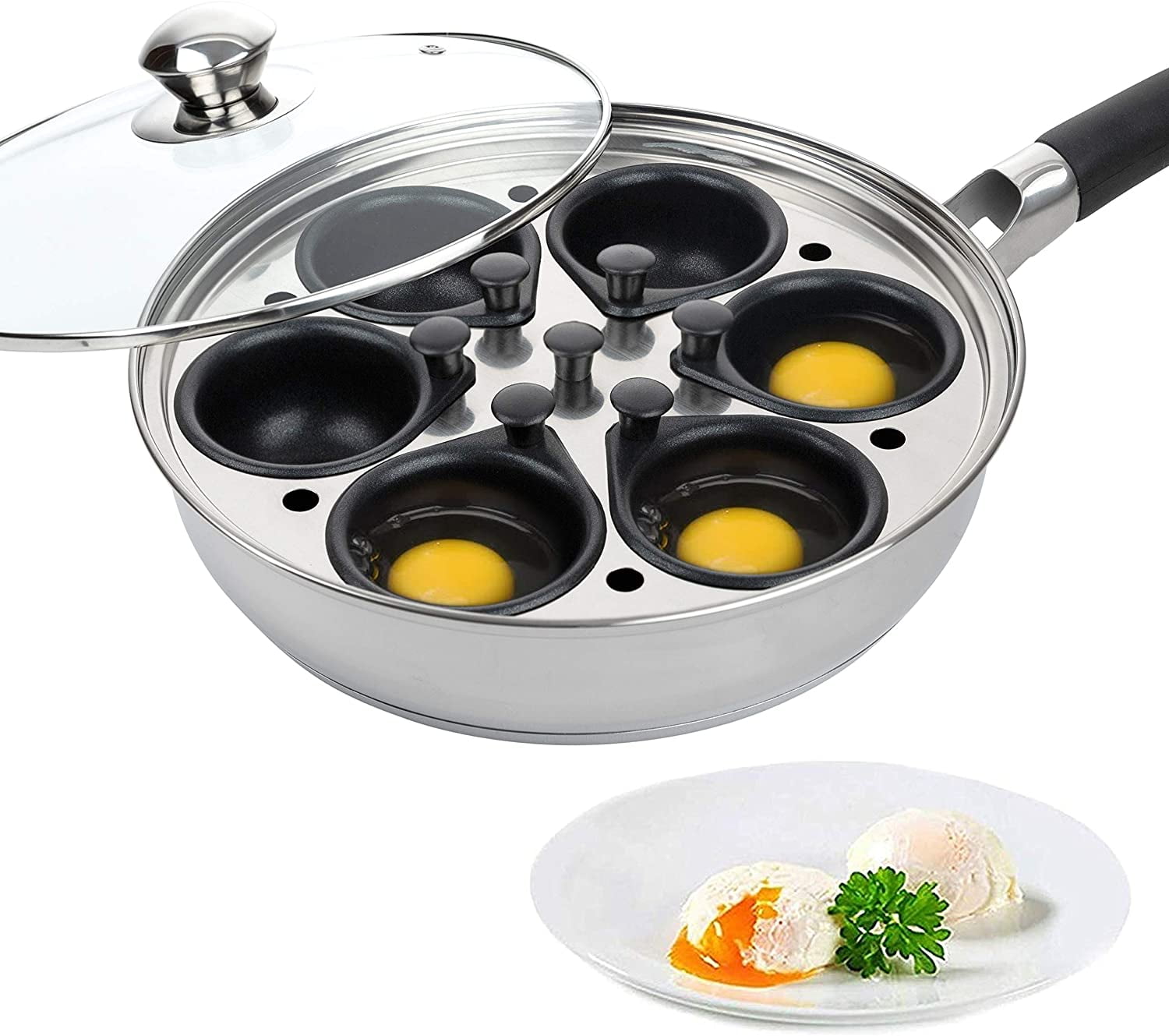 Egg Boiler Cooker Egg Poacher Poached Egg Pan Poached Egg Cups Stainless Steel Non-Stick for Steaming Eggs and Boiling Eggs
