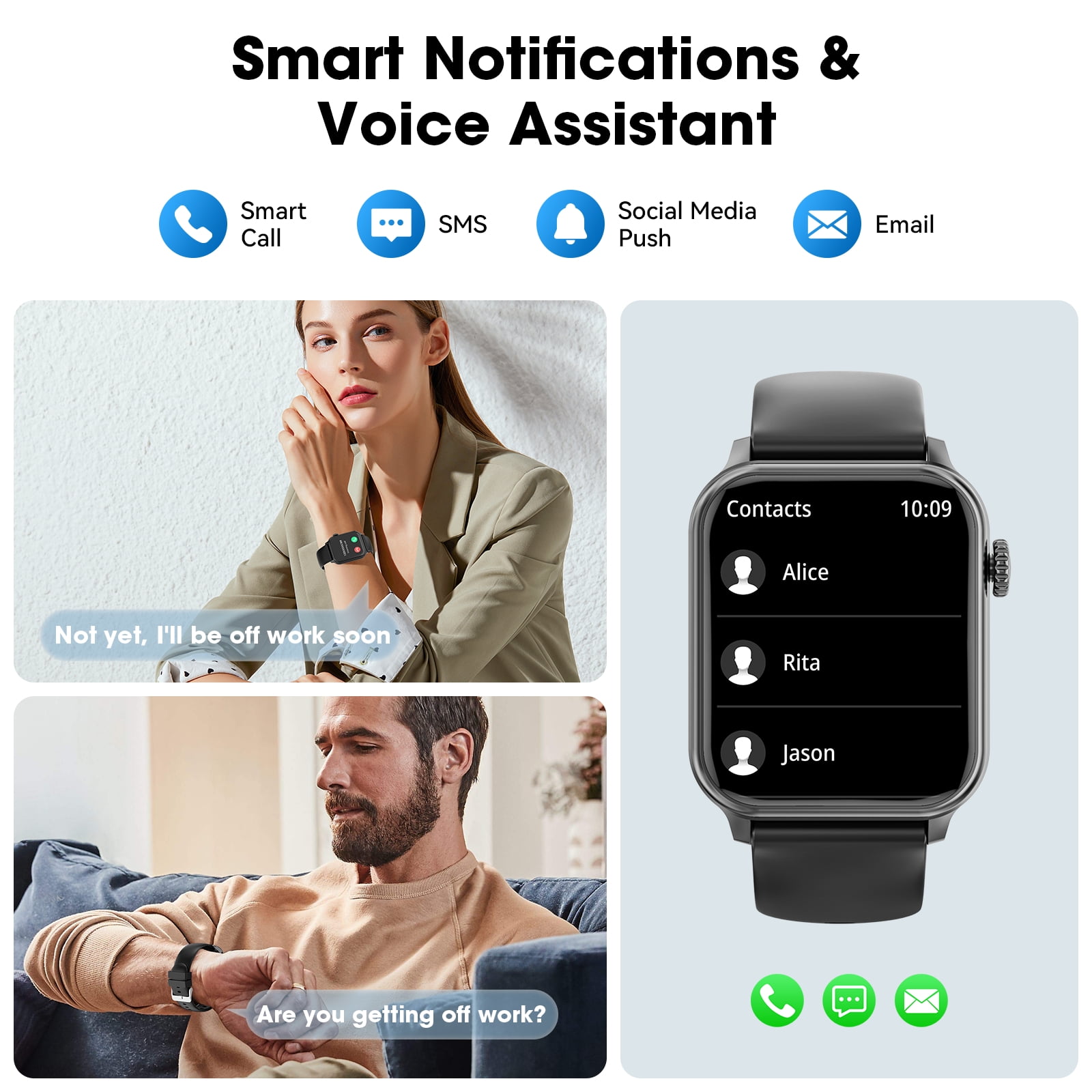 Mingdaln 46mm Extra Large Battery Smartwatch, (Answer Make Calls/Standby Time 60 Days/120+ Sport Mode)fits for Android and iPhone Devices,perfect gift (Black)