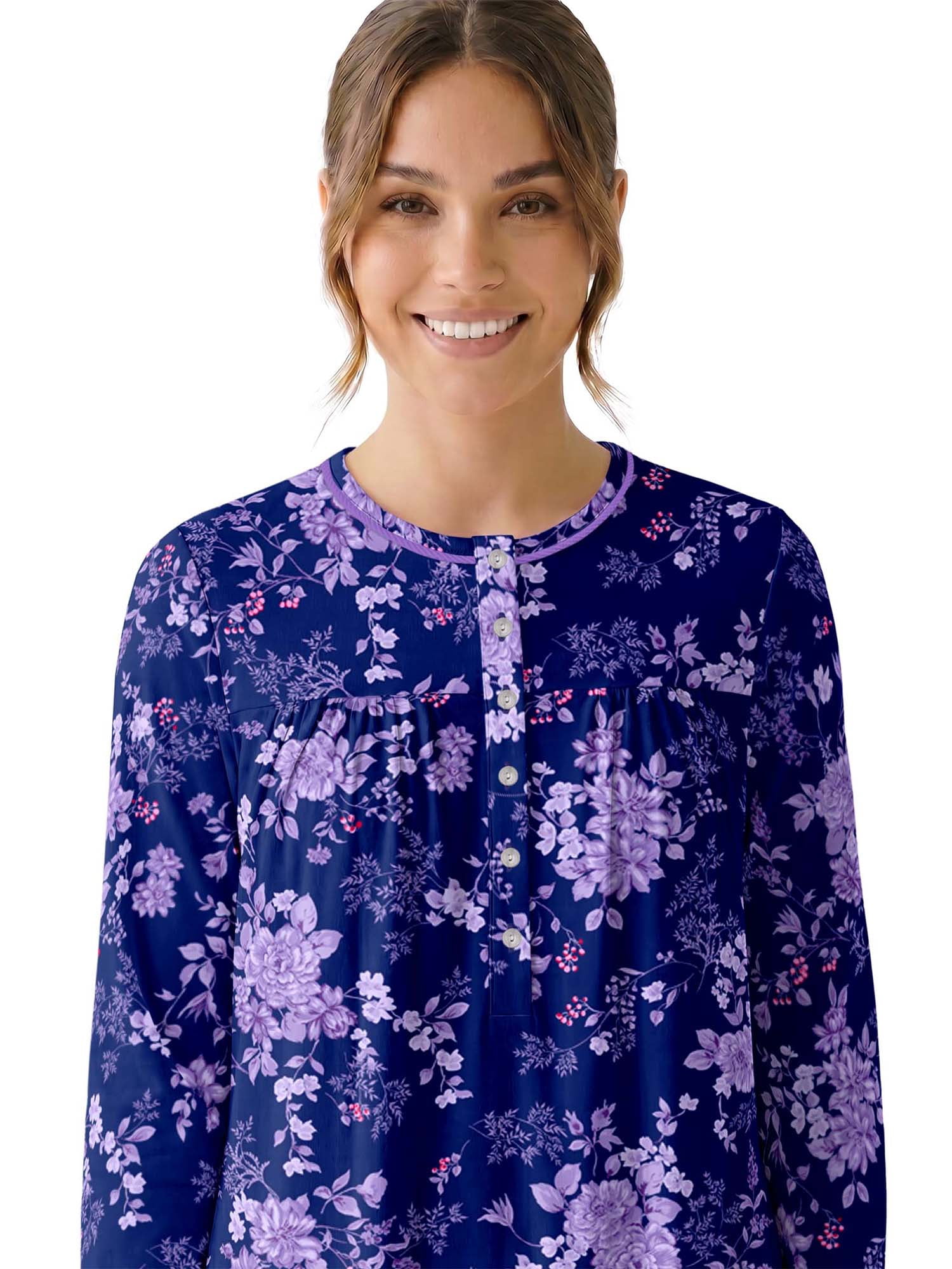 Aria Women’s Long Sleeve Stretch Velour 44" Sleepwear Nightgown, Sizes XS-5X