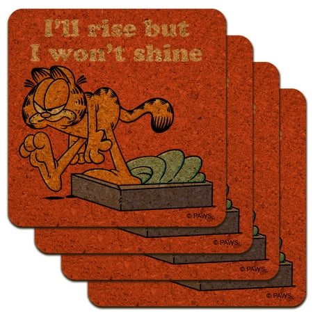 

Garfield I ll Rise but I won t Shine Low Profile Novelty Cork Coaster Set