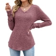 thumbnail image 3 of Vrorvz Womens V Neck Shirt Long Sleeve Top Fall Casual Solid Color Basic Shirts Soft Outfits S-XXL, 3 of 5
