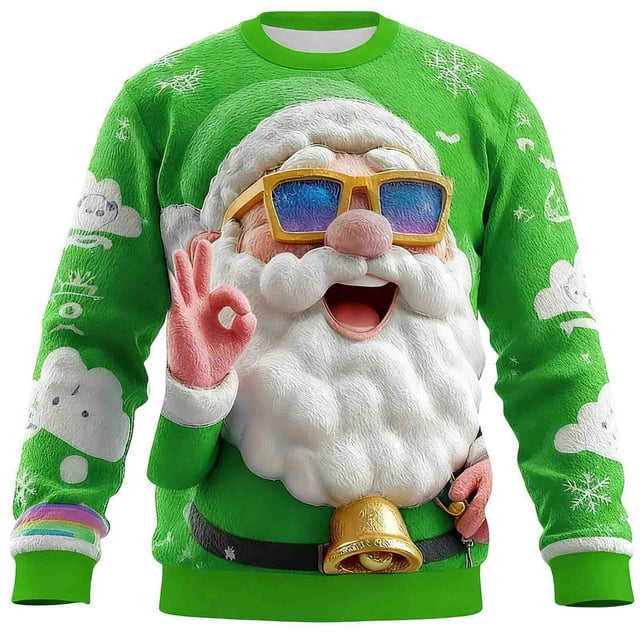 Chemise de Noël pour Hommes, Chemise de Mode Décontractée à Manches Longues et Col Rond Imprimé de Noël, Haut pour Hommes