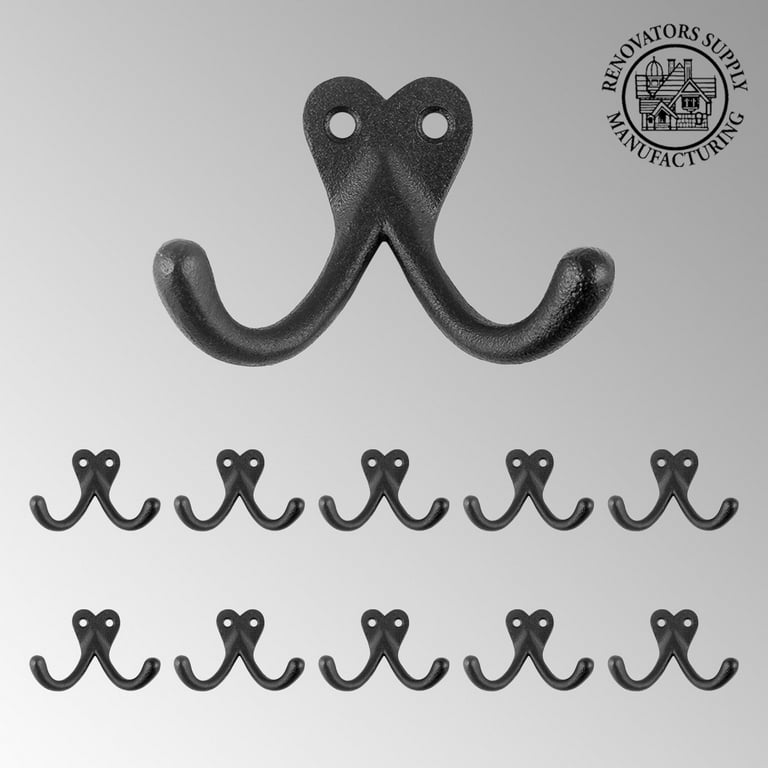 Renovators Supply Double Wall Hook Black Wrought Iron Hat and Coat Hook -  Set of 10 