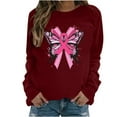 thumbnail image 3 of VKOYWKM Womens Breast Cancer Long Sleeve T-Shirts Breast Cancer Awareness Tshirt Pink Ribbon Graphic Tees Cancer Fight Crew Neck Sweatshirt Tee Tops, 3 of 5