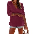 thumbnail image 5 of longantii Womens Beach Cover Up Hoodies Long Sleeve V Neck Sweatshirt with Pocketed Breathable Muslin Gauze Hooded Tops Summer Deep Red S, 5 of 6