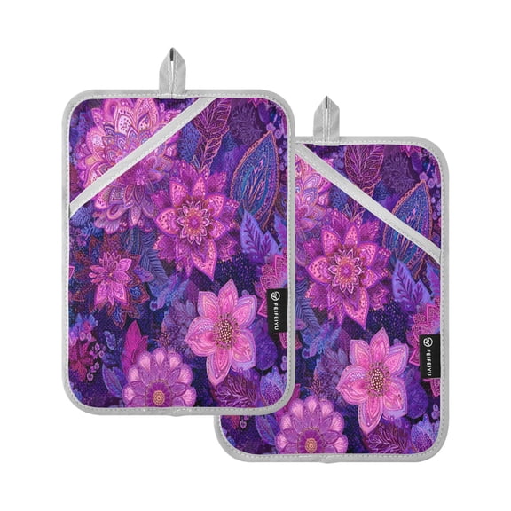 2 Pack Pot Holders for Kitchen Heat Resistant Hot Pads Sets for Cooking Baking Lavender Bohemian Pattern