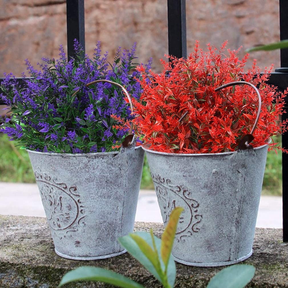 8 Bundles Outdoor Artificial Lavender Fake Flowers UV Resistant Shrubs, Faux Plastic Greenery for Indoor Outside Hanging Plants Garden Porch Window Box Home Wedding Farmhouse Decor (Fuchsia)