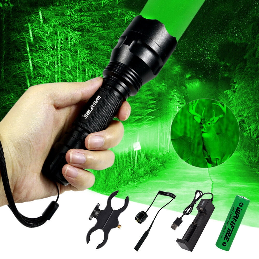 8000Lm Green LED Tactical Flashlight Torch Hunting Light Scope Rifle Mount 18650 