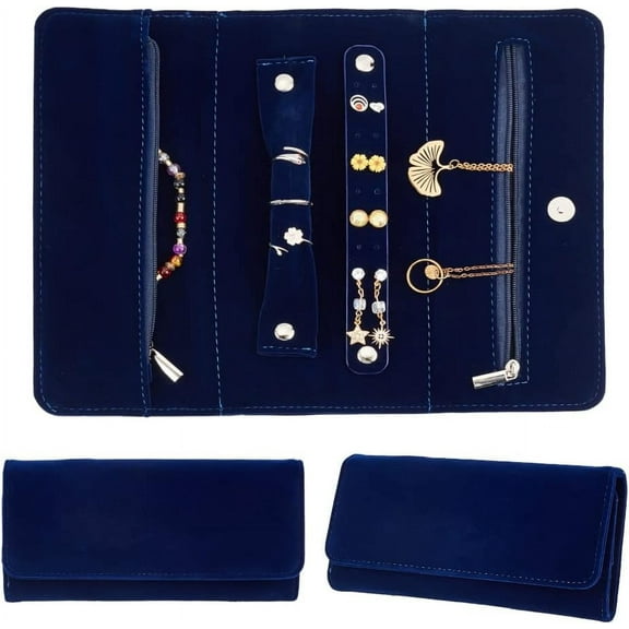 Travel Jewelry Organizer Case Foldable Jewelry Roll Bag Rectangle Jewelry Storage Pouches Velvet Jewelry Clutch Bag 3.9x2.2x1.1 Inch DIY