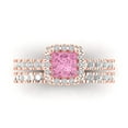 thumbnail image 2 of Clara Pucci 18K Rose Gold Princess Cut 0.75Ct Simulated Pink Diamond Engagement Ring + Matching Band - Luxury Box Included, 2 of 7
