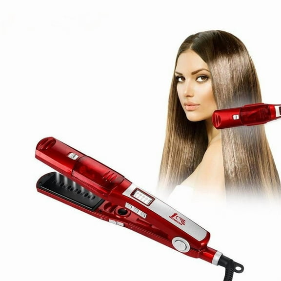 Professional Steam Hair Straightener with Retractable Comb, Salon-Grade Steam Flat Iron with Ionic Ceramic Plates for a Frizz-Free, Shiny Finish, Red