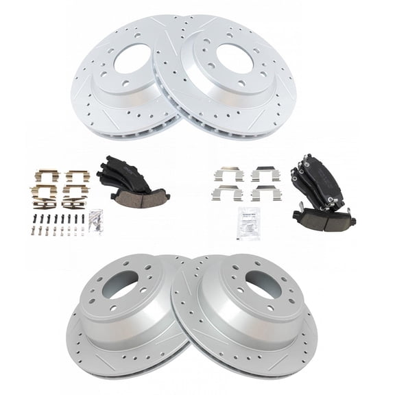 TRQ Rotor Brake Pad Posi Ceramic Performance Drilled Slotted Front Rear Kit