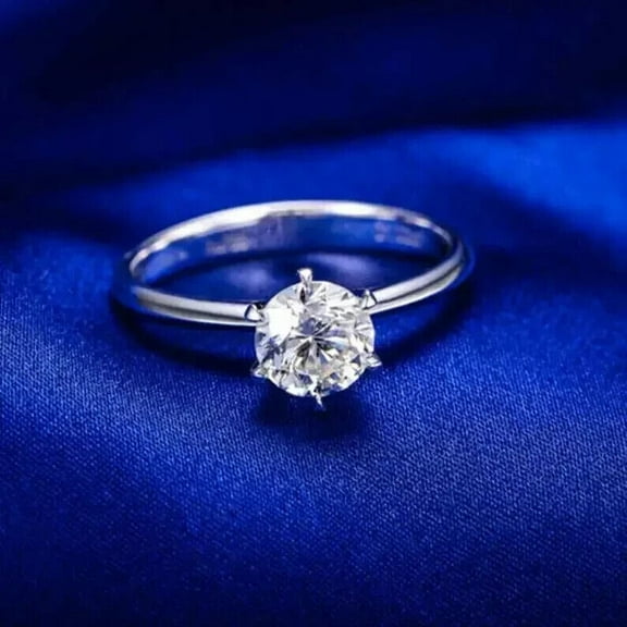 2Ct Round-Cut VVS1 Moissanite Solitaire Engagement Ring 14K White Gold Plated