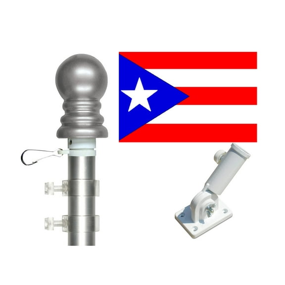 Puerto Rico 3'x5' Flag and Spinner Flagpole Set, Includes Flag, 6' Spinner Pole and Bracket