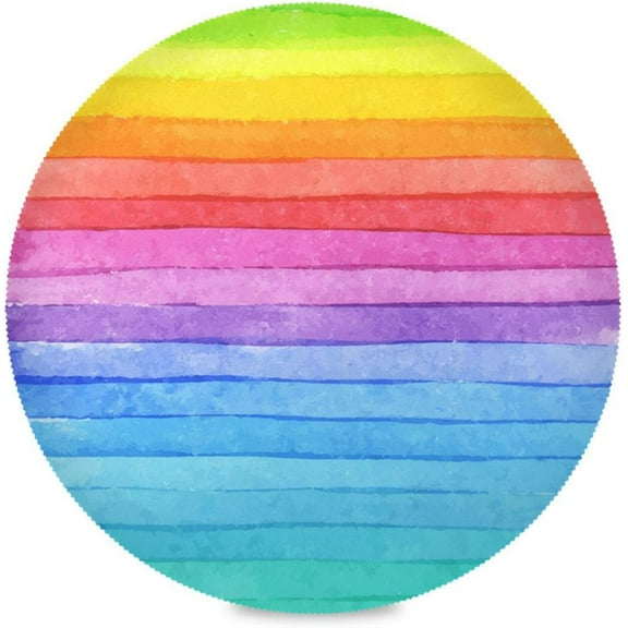 48"X 48" Rainbow Stripe Elastic Fitted Edged Round Tablecloth Fade Resistant Anti-Shrink Soft Table Cloth Washable Table Cover for Banquet Home Indoor or Outdoor