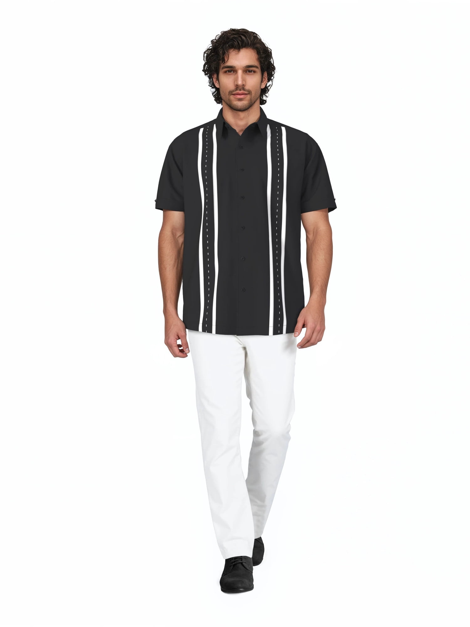 Havanera Men's and Big Men's Front Panel Point Collar Short Sleeve Button-Down Shirt, Sizes S-5XL