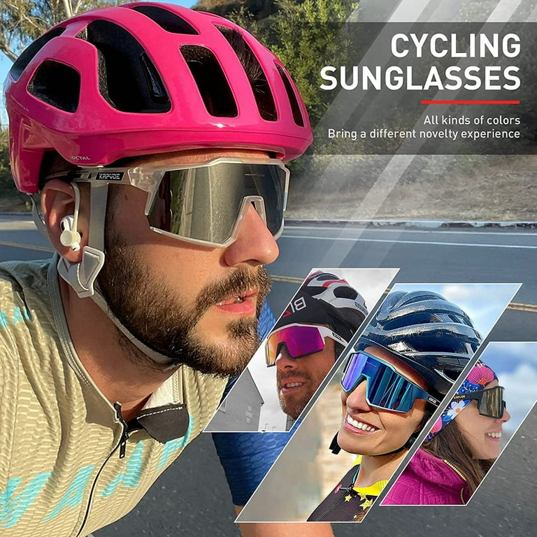 KAPVOE Polarized Cycling Sunglasses with 4 Interchangeable Lenses TR90  Sports Sunglasses Women Men Running