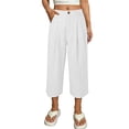 thumbnail image 5 of XPMWRP Women's High Waist Pleated Wide Leg Capri Pants Button Closure Casual Loose Trousers with Pockets Stretchy for Work White XL, 5 of 5