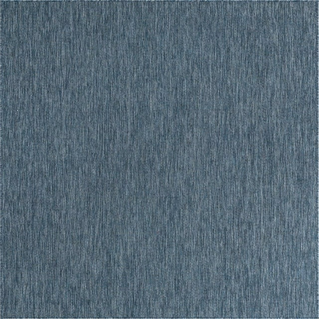 Unique Loom Outdoor Solid Heathered Rug 8' x 8' Square Navy Blue/Light Blue