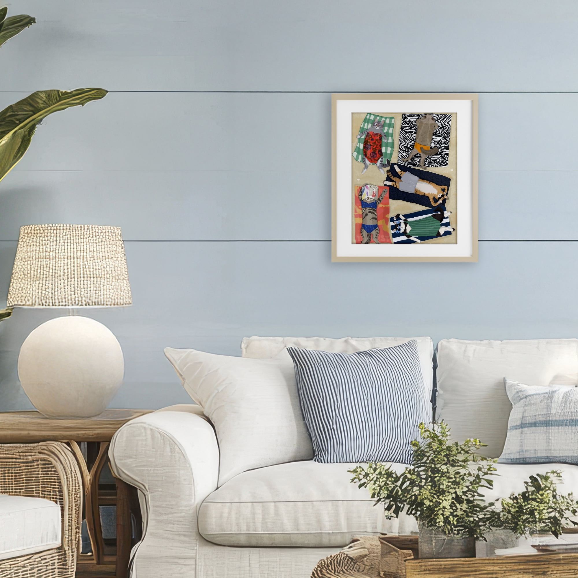 Stupell Industries Summer Sunbathing Cats Birch Framed Print Under Glass, design by Hanna Melin