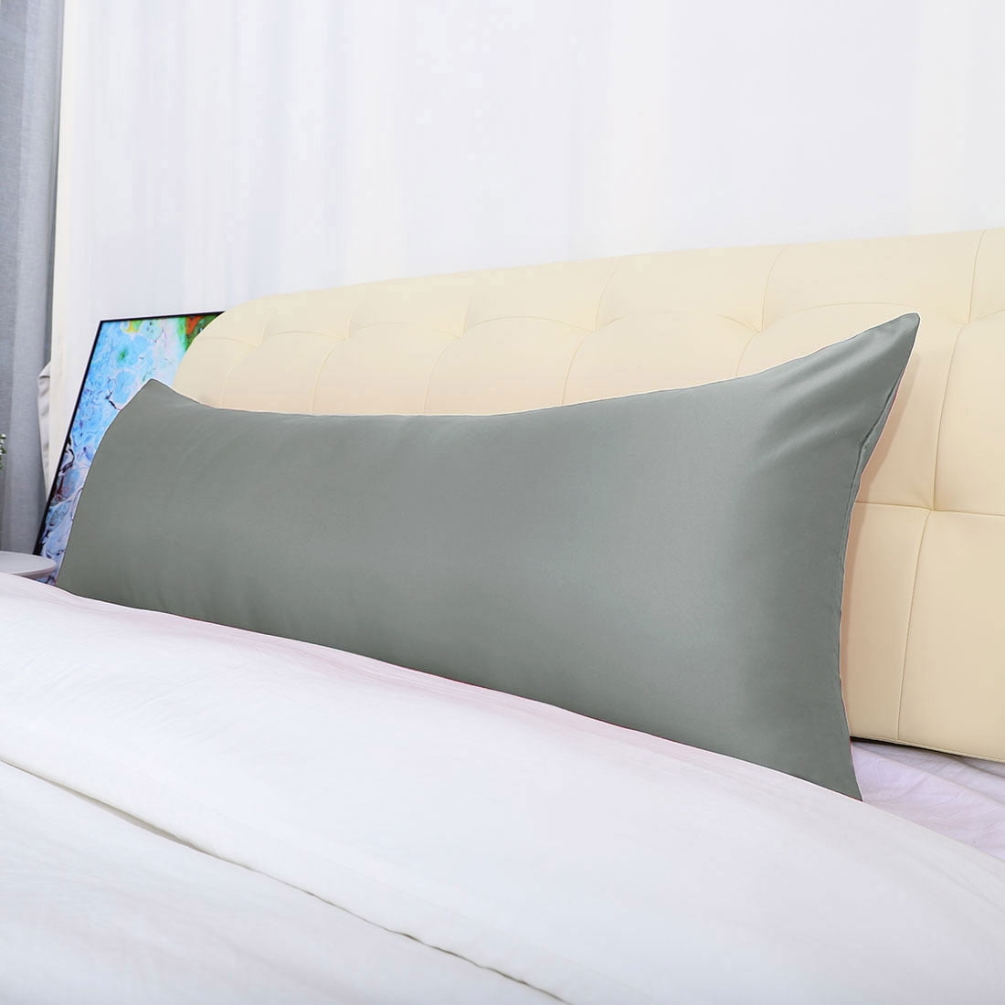 Unique Bargains Luxury Silky Satin Body Pillow Case Gray 20" x 54"