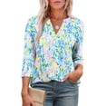 thumbnail image 4 of Jsaierl 3/4 Length Sleeve Womens Tops Casual V Neck Shirts Fashion Graphic Petite Blouses Work Loose Fit Tunic Top S-2XL, 4 of 7