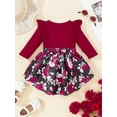 thumbnail image 3 of Newborn Baby Girls Dress 3 Months Girls Long Sleeve Dress Flower Print Round Neck Newborn Girls Fall Winter Floral Dress Red, 3 of 7