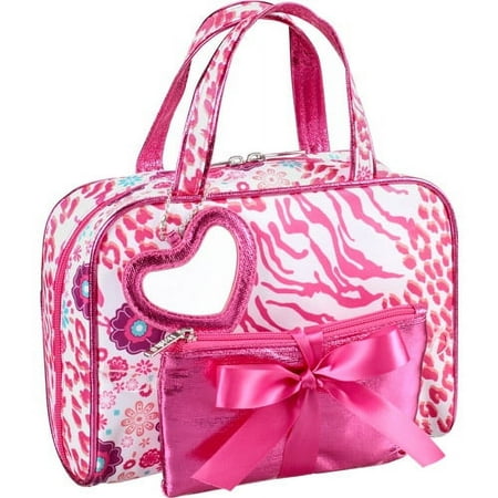 Modella Weekender Set Cosmetics Bag, White and Pink Animal Print, 3 pc
