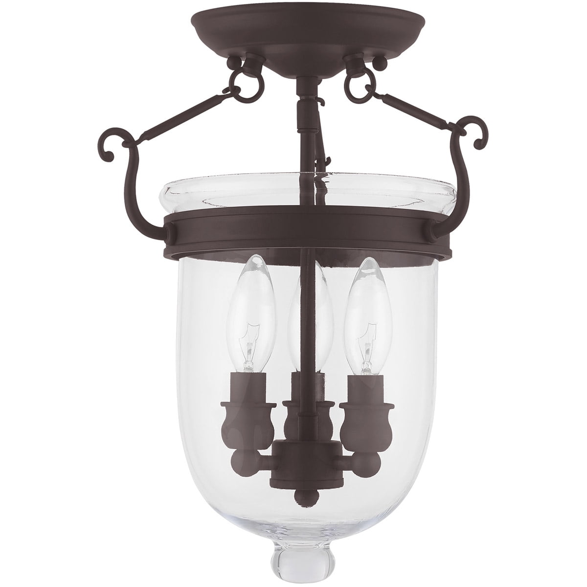 3 Light Bronze Ceiling Light fixture with Clear Glass Shade