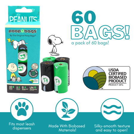 UPC: 0611393333530 | The Original Poop Bags® Dog Waste Bags  Exclusive Snoopy Line Dog Bag  USDA Certified Dog Poop Bags  Poop Bag Leash Rolls  Dog Poop Bags  60 Count Pet Waste Bags