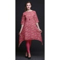 thumbnail image 5 of Bimba Pink Leaves & Blooming Camellias Floral Asymmetric Kurta Indian Tunic Tops For Women Printed Indian Clothing X-Large, 5 of 6