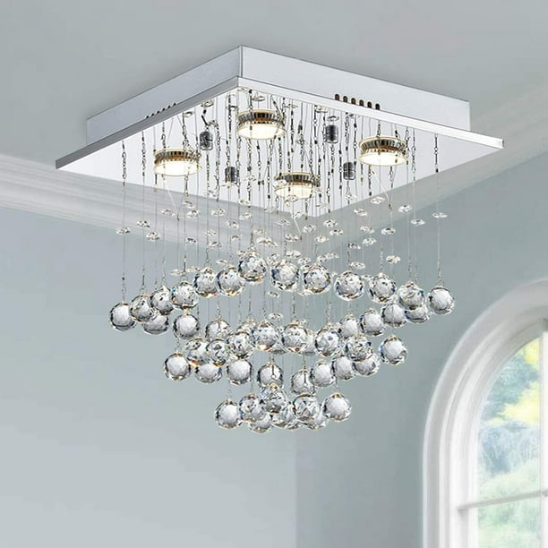 Saint Mossi Modern Crystal Chandelier Lighting With 4 Lights Raindrop In K9 Crystals Flush Mount Ceiling Light Fixture For Dining Room Bedroom Living H12 X W13 L13 Com Saint Mossi Modern Crystal Chandelier, Sphere Raindrop Crystal Chandelier Genshin Impact Locations