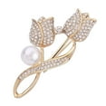 thumbnail image 2 of Limei Women Lady Pin Rhinestone Imitation Pearl Tulip Shiny Women Brooch Prom, 2 of 7