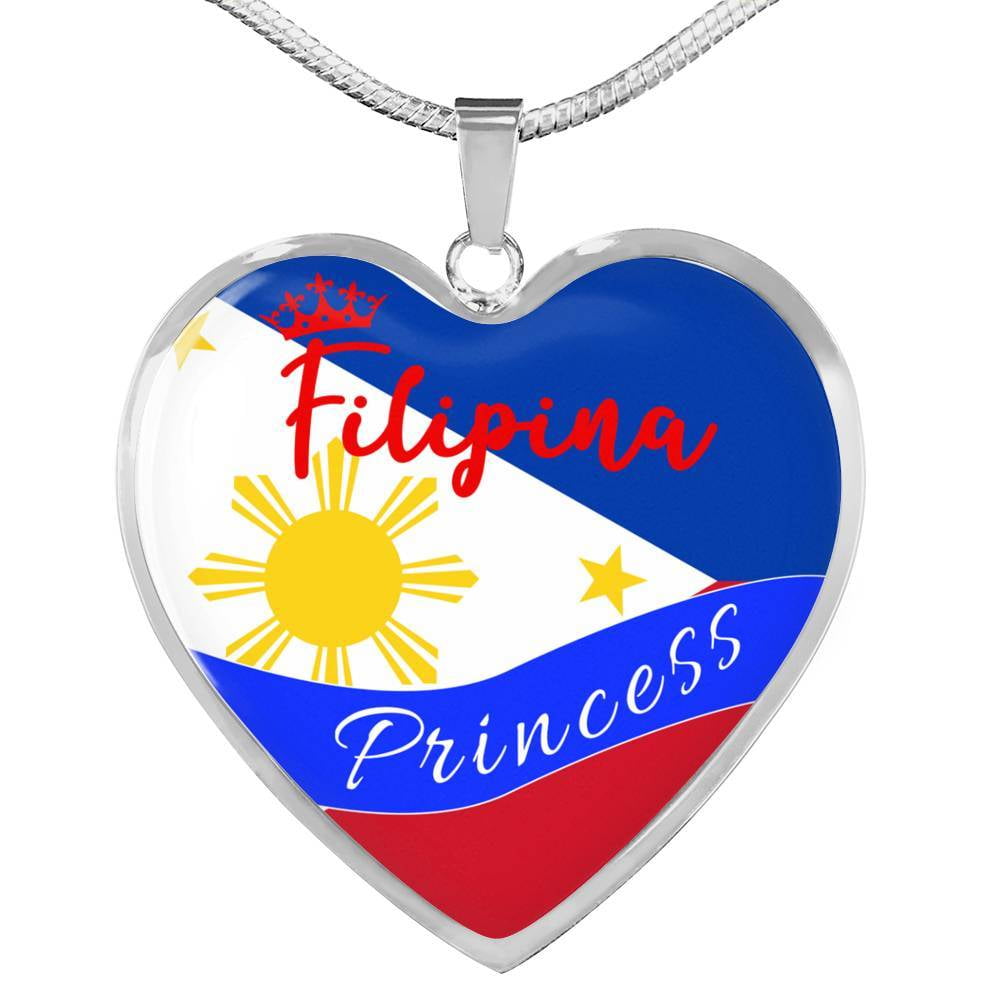Express Your Love Gifts Filipina Princess Necklace Stainless Steel or 18k Gold Heart Pendant 18-22