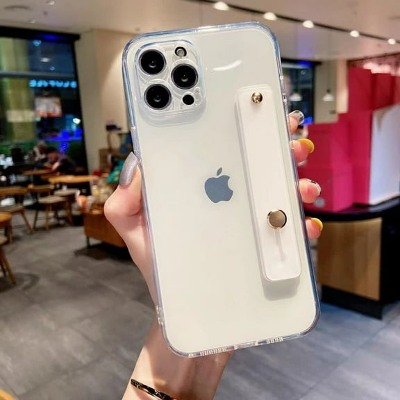 Strap Holder Case for 6.1" iPhone 12 with Kickstand, Translucent PC Back Cover   Soft TPU Bumper with Adjustable Finger Grip Loop for iPhone 12 6.1 Inch, HD Clear