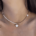 thumbnail image 2 of Pearl and Chain Statement Heart Necklace white, 2 of 4