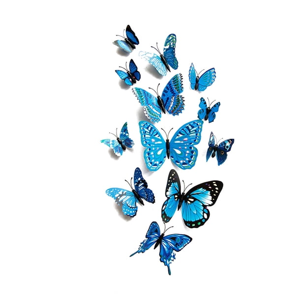 Toystoory 12 piezas 3D mariposa pegatinas de pared arte calcomanía PVC decoración del hogar tienda boda DIY Decoración del hogar azul