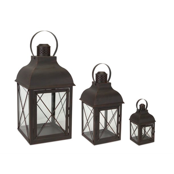 Lantern (Set of 3) 8.5"H, 13.75"H, 18.5"H Metal/Glass