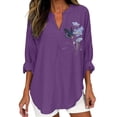 thumbnail image 4 of Linen Button Down Shirt Women Boho Peasant Gauze Blouses Beach Vacation Tshirts Peasant Blouse Linen Clothing For Women Peasant Tops For Women Womens Summer Tops Summer Blouses For Women Purple S, 4 of 4