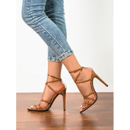 

Buckle Detail Tie Leg Design Stiletto Heeled Strappy Sandals Women‘s Footwear
