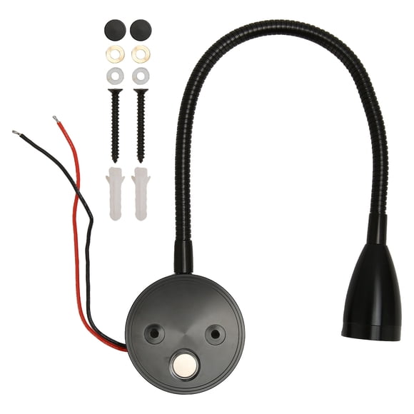 Lámpara de lectura LED de pared con control táctil, 3 temperaturas de color, regulable, para mesita de noche, con cuello de cisne, para RV, barco, autocaravana, CC de 12 a 24 V, color negro