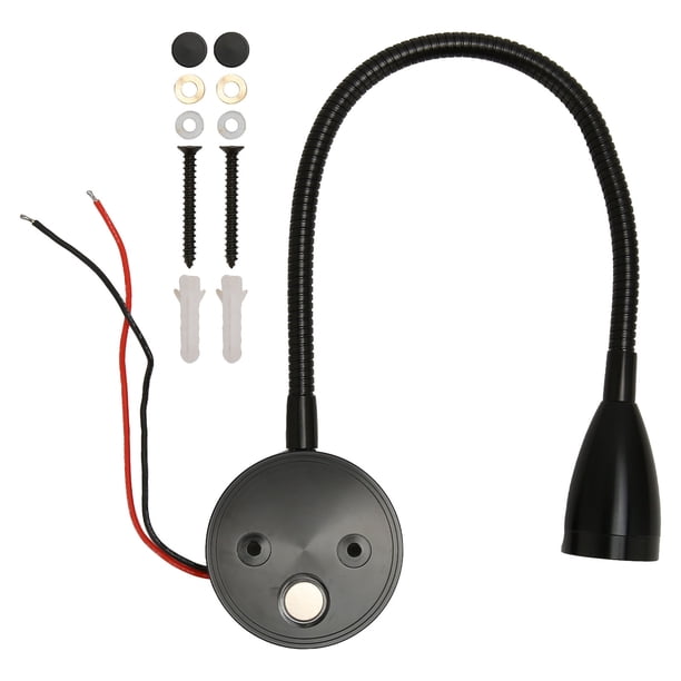 Luz de lectura LED montada en la pared Control táctil Lámpara de lectura de cabecera regulable con temperatura de 3 colores con manguera de cuello de cisne para RV Barco Autocaravana DC 12 a 24V Negro
