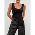 thumbnail image 4 of Women'S Y2K Going Out Crop Top Summer Sleeveless Asymmetrical Mesh Tank Top Fitted Party Tops Black L, 4 of 7