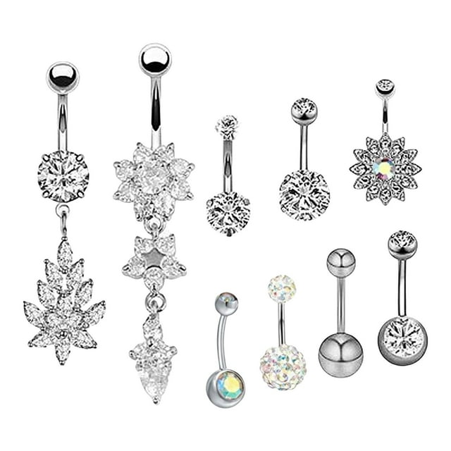 9 Pieces Fashion Belly Button Rings Belly Rings Navel Jewelry Jewelry Curved with Crystal Belly Bars 9pcs