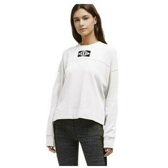 DKNY Womens Sport Logo Patch Sweatshirt, White, Large